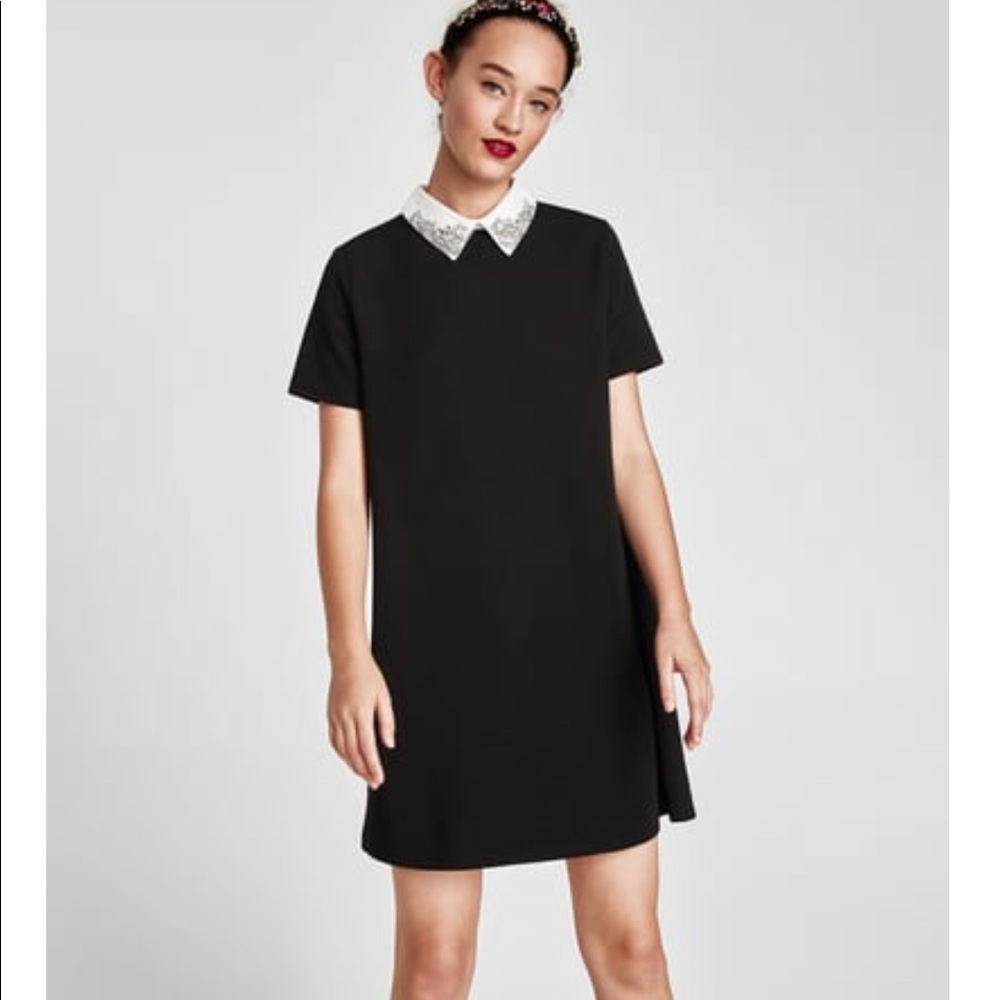 Zara Black Jewel Collar Dress
